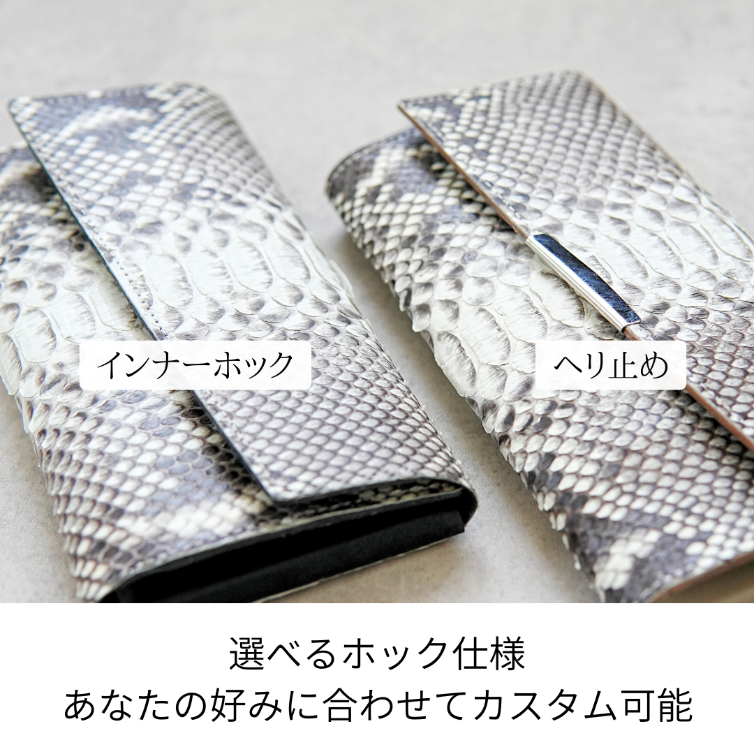 幸運を携帯する、手のひらサイズのダイヤモンドパイソン本革長財布"soallet-Python"