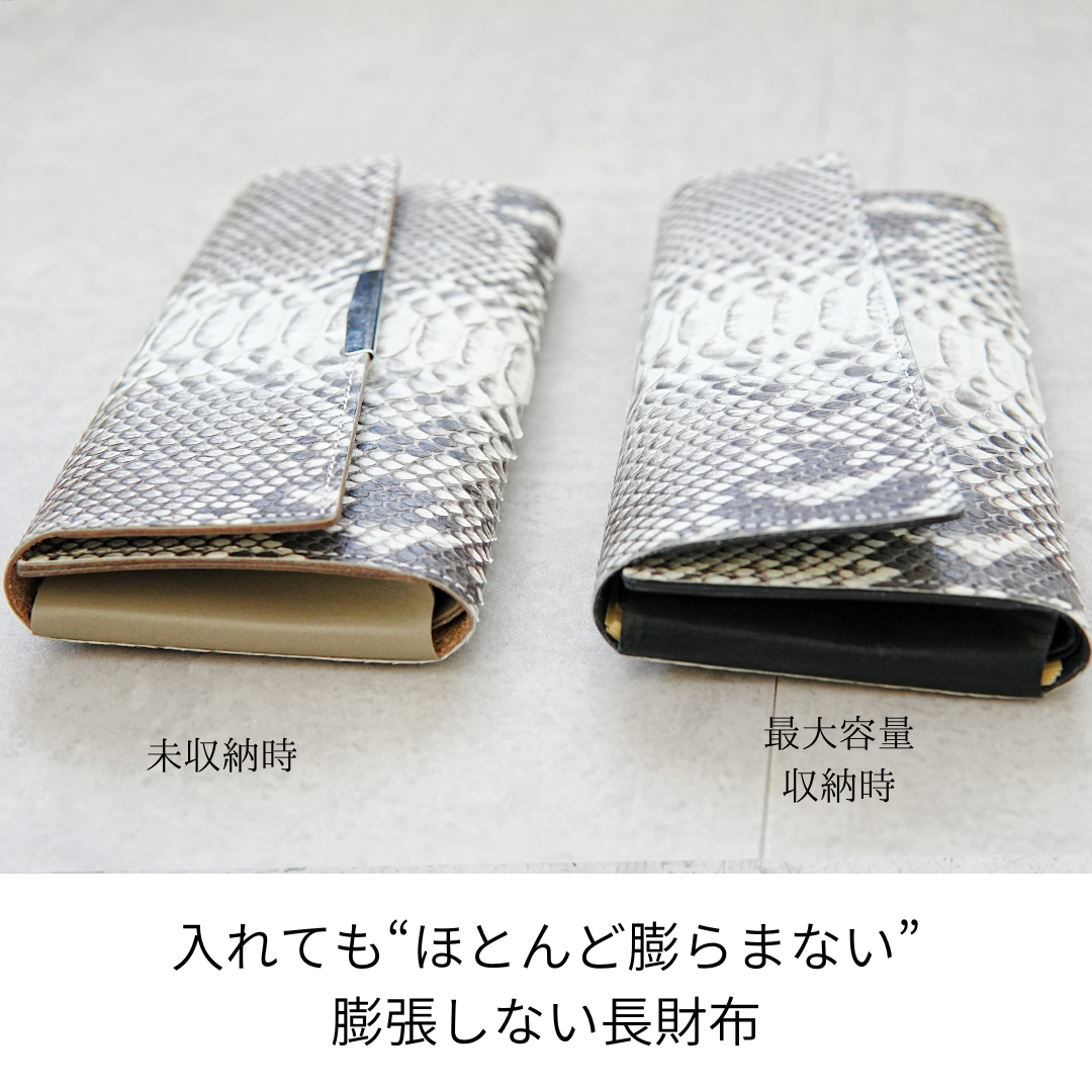 幸運を携帯する、手のひらサイズのダイヤモンドパイソン本革長財布"soallet-Python"